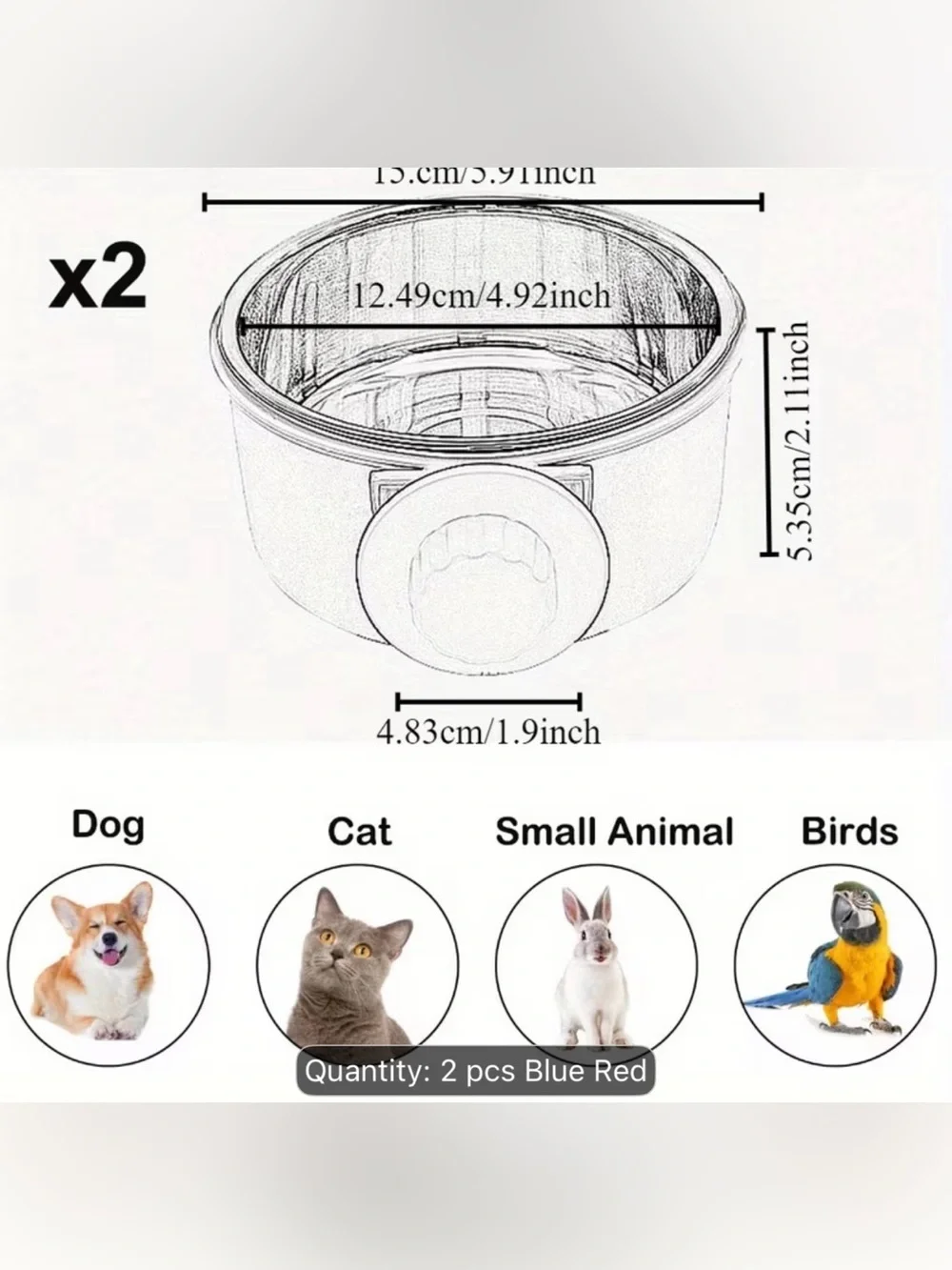🥳 2 for $15 🥳 2 Small Pet Stainless Steel Clip-On Pink/Blue Food and Water Bowls